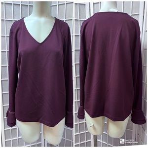 Ann Tylor, Woman, Blouse, Purple, Sz M, V neck, long sleeves, half cape cuffs.!